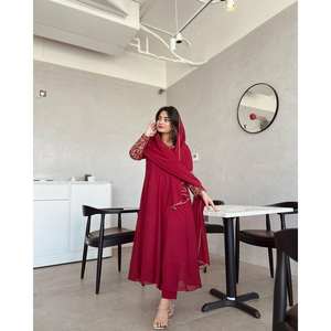 Robe Anarkali en mousseline de soie avec jupe et dupatta, magnifique tenue de soirée, coupe trapèze, taille XL - Product Image 6