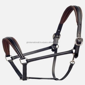 Halter de caballo de cuero acolchado marrón hecho a mano clásico con costuras de borde fuerte y herrajes de latón ajustables de alta resistencia - Product Image 3