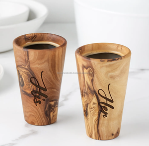 Recipiente para beber de madera natural y vidrio para jugo para fiestas y bodas Vaso para beber de madera de la India - Product Image 1