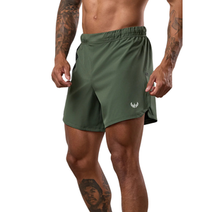 Pantalones Cortos Deportivos para Hombre, Color Verde Oliva, con Paneles de Malla, Aberturas Laterales, para Correr, Gimnasio, Entrenamiento, Ropa Deportiva - Product Image 1