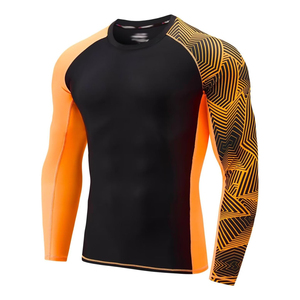 <b>Men</b> Sleeveless Rash Guard <b>Black</b> Orange Geometric Print Quick Dry Compression UPF50+ Sport Top - Product Image 1