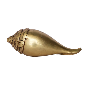 Elegant smooth finish brass shankh with carved spiral end, perfect for sacred rituals, available at wholesale prices. - Product Image 1