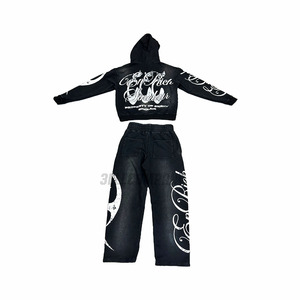 Sudadera con capucha de dos piezas de algodón orgánico de alta calidad con logotipo personalizado, color sólido y lavado ácido para hombre - Product Image 2