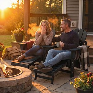 Set di 2 Sedie Pieghevoli Adirondack Nere in HDPE con Poggiapiedi Retrattile e Portabicchieri - Product Image 2