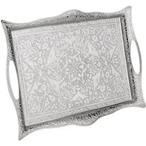 Plateaux de service à thé marocains faits à la main en laiton, ensemble vintage oriental gravé, assiettes décoratives rondes en métal pour mariages et événements - Product Image 4