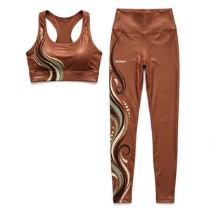 Ensemble de yoga 2 pièces Amkoor pour femme : Soutien-gorge de sport dos nageur et Legging taille haute longueur intégrale, motif uni, en polyester anti-transpiration à séchage rapide - Product Image 5