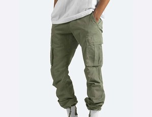 <b>Men's</b> Olive <b>Green</b> <b>Cargo</b> <b>Pants</b> Straight Fit Multiple Pockets Reinforced Stitching Elastic Waist Lightweight Polyester/Cotton - Product Image 1