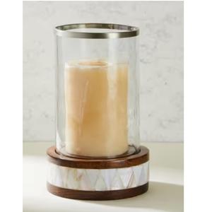 Support de bougie en bois sculpté à la main avec incrustation osseuse et verre, pour décoration de mariage et de maison, support de bougie votive en bois - Product Image 1