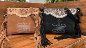 กระเป๋าหนังนิ่มสีดำสำหรับผู้หญิง, กระเป๋าหนังแท้สไตล์ตะวันตกสไตล์โบฮีเมียน - Product Image 3