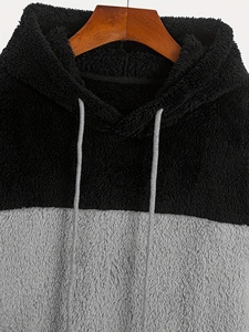 Sweat à capuche oversize pour homme en polaire color block avec poche, coupe droite, en polyester tricoté, idéal pour l'hiver - Product Image 5