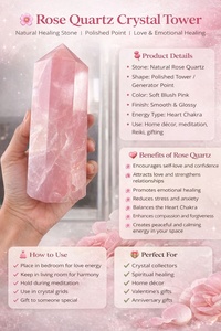 Prix de gros usine : Pointe de quartz rose naturel poli, Pierre de guérison REIKI, Tour de cristal sculptée, Décoration d'intérieur - Product Image 2