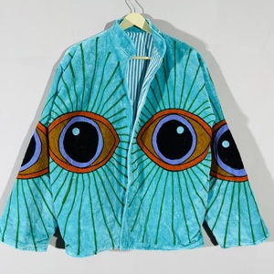 Turquoise <b>Velvet</b> Eye Embroidery Suzani <b>Jacket</b> – Handmade Boho Festival Coat, Artistic Statement Outerwear, Unique - Product Image 4
