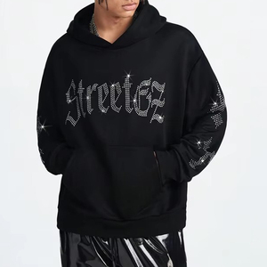 Hoodie d'hiver surdimensionné à coupe diamantée en mélange de coton avec décorations en strass, ODM pour un usage quotidien décontracté et un style urbain - Product Image 2