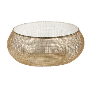 Table basse ronde moderne en fer avec plateau en verre trempé, structure métallique, design écologique pour salon et bureau à domicile - Product Image 1