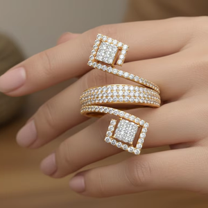 Bague moderne en or, double carrée, à manchette ouverte, géométrique, style bypass, tendance, pour bijoux de fête et de mariage - Product Image 6