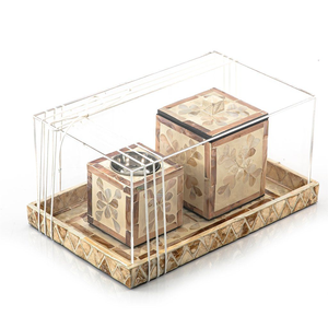 Juego de Bandeja para Quemador de Incienso de Nácar Pulido, Estilo Anís Estrellado con Caja Acrílica Madkhan, Diseño de Madera Inspirado en la Naturaleza - Product Image 1
