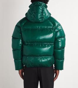 Premium <b>Men</b>’s Green Hooded Puffer <b>Jacket</b> Full Zip Quilted Warm Winter Insulated Casual Outdoor <b>Jacket</b> With Chevron Design - Product Image 3