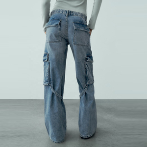 Pantalon cargo en jean déchiré taille haute Haven Apparels, écologique, respirant, avec applique étoile, bords effilochés, coupe ample, style streetwear - Product Image 6