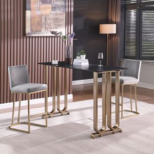 Woker mobili moderni in velluto tessuto sgabelli da Bar Set 2 26 \ "altezza bancone oro spazzolato indietro sedie da pranzo imbottite grigio per - Product Image 2