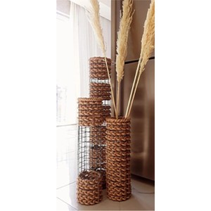 Vase à fleurs en rotin tressé à la main, vase sur pied en fil métallique rustique, écologique, style bohème, pour plantes séchées, décoration de salon - Product Image 4