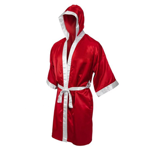 High Quality Boxing Gown Professional Custom Made Color <b>Satin</b> Boxing Gown With Hood Martial Arts Wear Boxing Gown For Sale - Product Image 3