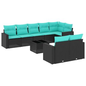 Juego de sofás de patio de ratán sintético negro de 9 piezas con cojines, muebles elegantes para exteriores - Product Image 2