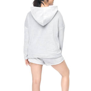 Women's Hooded Sweatshirt Short <b>Set</b> Lightweight Two Piece Outfit Ribbed Waist Shorts Casual Everyday Activewear - Product Image 2