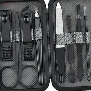 9 Pcs Manicure Pedicure <b>Kit</b> Stainless Steel <b>Nail</b> Care Tools Set Compact Leather Case Grooming Beauty <b>Kit</b> - Product Image 4