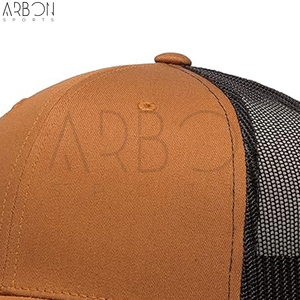 Casquette Trucker 6 Panneaux Vierge en Gros, Logo Brodé Personnalisé, Dos en Maille Respirante, Chapeau de Baseball en Sergé de Coton Premium, Marron Moutarde - Product Image 6