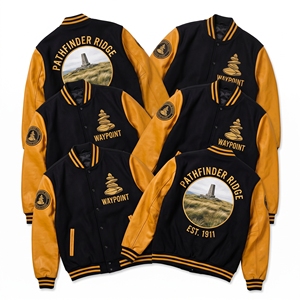 Wholesale Wool Bomber Jacket Maker Brown Cream Sleeve Spinning Wheel Flax Flower Embroidery Letterman Varsity Baseball <b>Coat</b> - Product Image 2