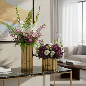 Jarrones Decorativos de Metal de Aluminio con Acabado de Latón, Estilo Nórdico, Ecológicos, Rectangulares, Plegados, Geométricos, Acanalados, Modernos - Product Image 1