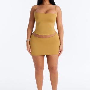 Minifalda de Mujer Color Mostaza, Cintura Alta, Diseño Calado, Ajuste Ceñido, Corte Recto, Estilo Sexy, Tejido Elástico, Para Todas las Temporadas - Product Image 5