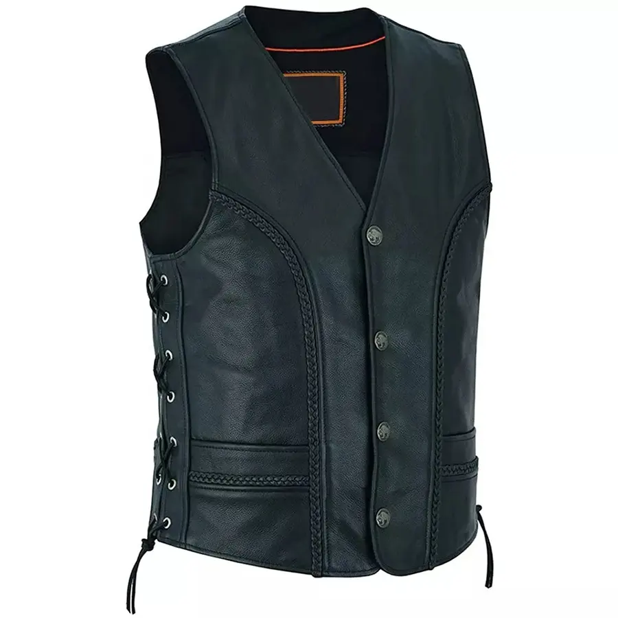 Top Quality wholesale Multi Pocket Cotton Padded Leather Vest for Men Winter with 100% Polyester Lining for Smart Casual Wear