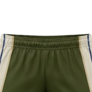 Shorts de netball unisexe vert olive et blanc sublimés, en polyester, coupe athlétique, vêtements de sport avec panneau latéral rayé, tenue de performance pour équipe - Product Image 6