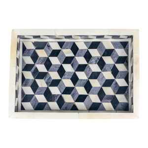 Plateau rectangulaire rustique indien fait main avec incrustations en os, base en résine et bois, plateau de service décoratif de luxe, revêtement alimentaire sûr - Product Image 3