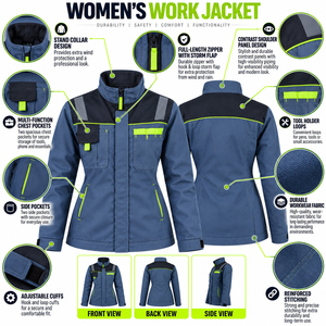 Construction Custom <b>Women's</b> High Visibility Pink Reflective <b>Jacket</b> Winter Safety Workwear With Zipper And <b>Utility</b> Pockets - Product Image 6