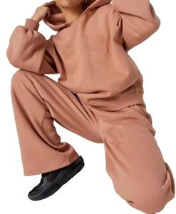 Ensemble de survêtement à capuche pour femme, couleur unie, 100% coton, coupe ample, pantalon de survêtement long avec poches latérales, tenue décontractée pour l'automne - Product Image 1