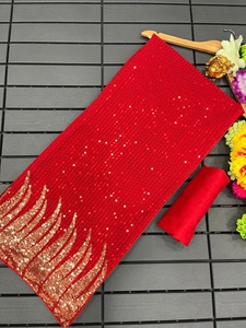 Indian Bollywood Best Selling Embroidery Heavy Dual Sequins Fancy Red Party Wear Look Saree Most Trendy Export Sexy <b>Blouse</b> <b>Sari</b> - Product Image 2