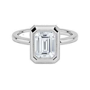 Star Dust Lujosa fábrica personalizada 10K 14K 18K Oro blanco sólido Corte Esmeralda Anillo de compromiso de diamantes cultivados en laboratorio para mujeres - Product Image 1
