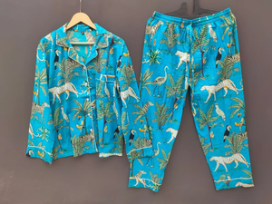 Camisones de Mujer con Estampado Animal, Conjunto de Dos Piezas, Tejido, para Dormir, Casual, de Verano, Suaves, Transpirables, 100% Algodón, Largo hasta la Rodilla, Manga Larga - Product Image 5