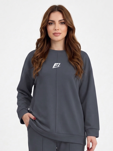 Conjunto de Sudadera con Cuello Redondo para Mujer, Top Holgado de Manga Larga con Pantalones Ajustados, Conjunto Casual de Dos Piezas B2B - Product Image 2
