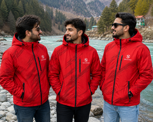 Veste softshell rouge pour homme, personnalisée, imperméable, coupe-vent, à capuche, pour activités de plein air – Veste de sport d'hiver légère à fermeture éclair intégrale, sublimation - Product Image 5