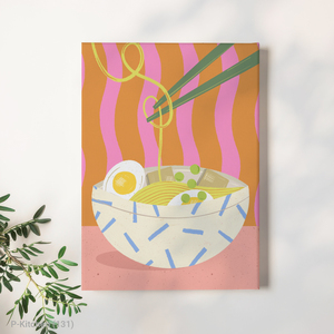 Impresión en lienzo para cocina, ilustración de tazón de ramen, decoración linda para pared de cocina - Product Image 1