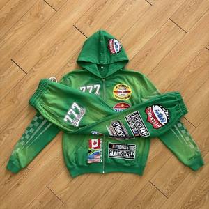 Fabricant de survêtements streetwear, ensemble sweat-shirt et pantalon de survêtement en molleton French Terry personnalisé, ensemble de survêtement délavé à l'acide avec strass pour hommes - Product Image 1