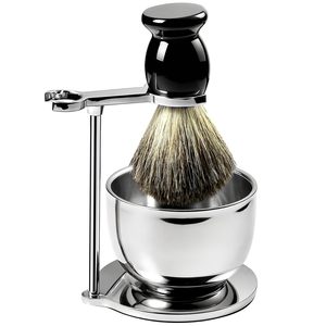 Kit de brochas de afeitar para hombres, juego de brochas de afeitar 3 en 1, incluye brocha de afeitar, arco de afeitar, acero inoxidable, alta calidad - Product Image 1