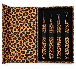 Pinzas para Pestañas con Diseño de Leopardo de Alta Calidad, Recubiertas de Papel, con Logotipo Personalizado, Punta de Fibra, Agarre Fuerte, Pinzas para Extensión de Pestañas - Product Image 2