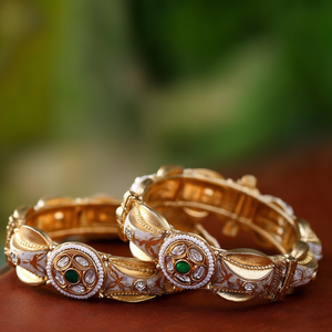 Designer Pota Stone and Pearl Meenakari Openable <b>Bangles</b> <b>Set</b> - Product Image 3