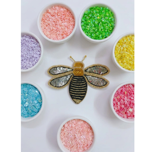 Gold Bee <b>Sequin</b> Embroidered Patch Beaded Insect Applique for <b>Jackets</b> Dresses Bags Shoes Fashion Accessories - Product Image 1