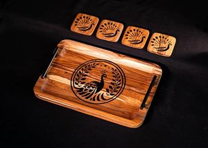 Bandeja de Servir Rústica Hecha a Mano de Madera de Olivo con Posavasos, Bandeja Decorativa para Té/Café/Snacks, para Cumpleaños/Bar Mitzvah, Uso en el Hogar y Cafeterías - Product Image 3