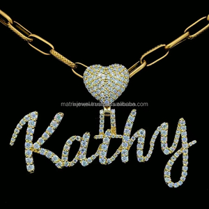 Collar Hip Hop de Plata de Ley 925 personalizado para mujer con VVS Moissanite diamante chapado en oro letra pequeña joyería colgante encantos - Product Image 3